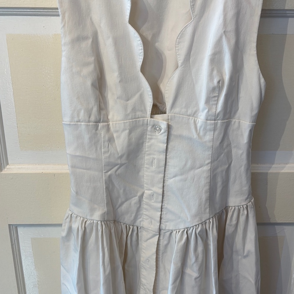 Anthropologie White Scallop V-Neck Sleeveless Maxi Dress - Picture 3 of 8